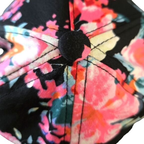 NWOT OLIVE & PIQUE BLACK FLORAL CAP/HAT 100% COTTON OSFM - Picture 2 of 5